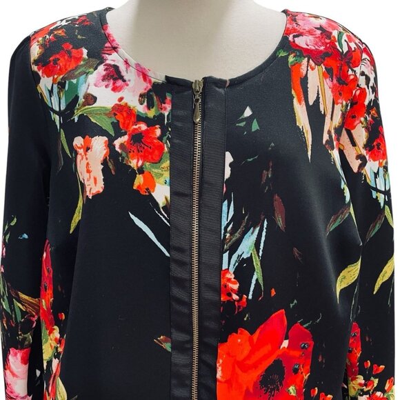 Igigi Floral Zip Jacket Womens Size 12 Black Red Poppy Print Lightweight Blazer - Picture 5 of 11